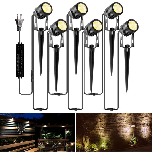 ALOVECO Landscape Lighting 6 Pack LED Garden Lights 12V Low Voltage Landscape Lights Kit with Transformers IP65 Waterproof 69FT Cable Outdoor Spot Lights for Yard House Tree Garden (2700K Warm White)