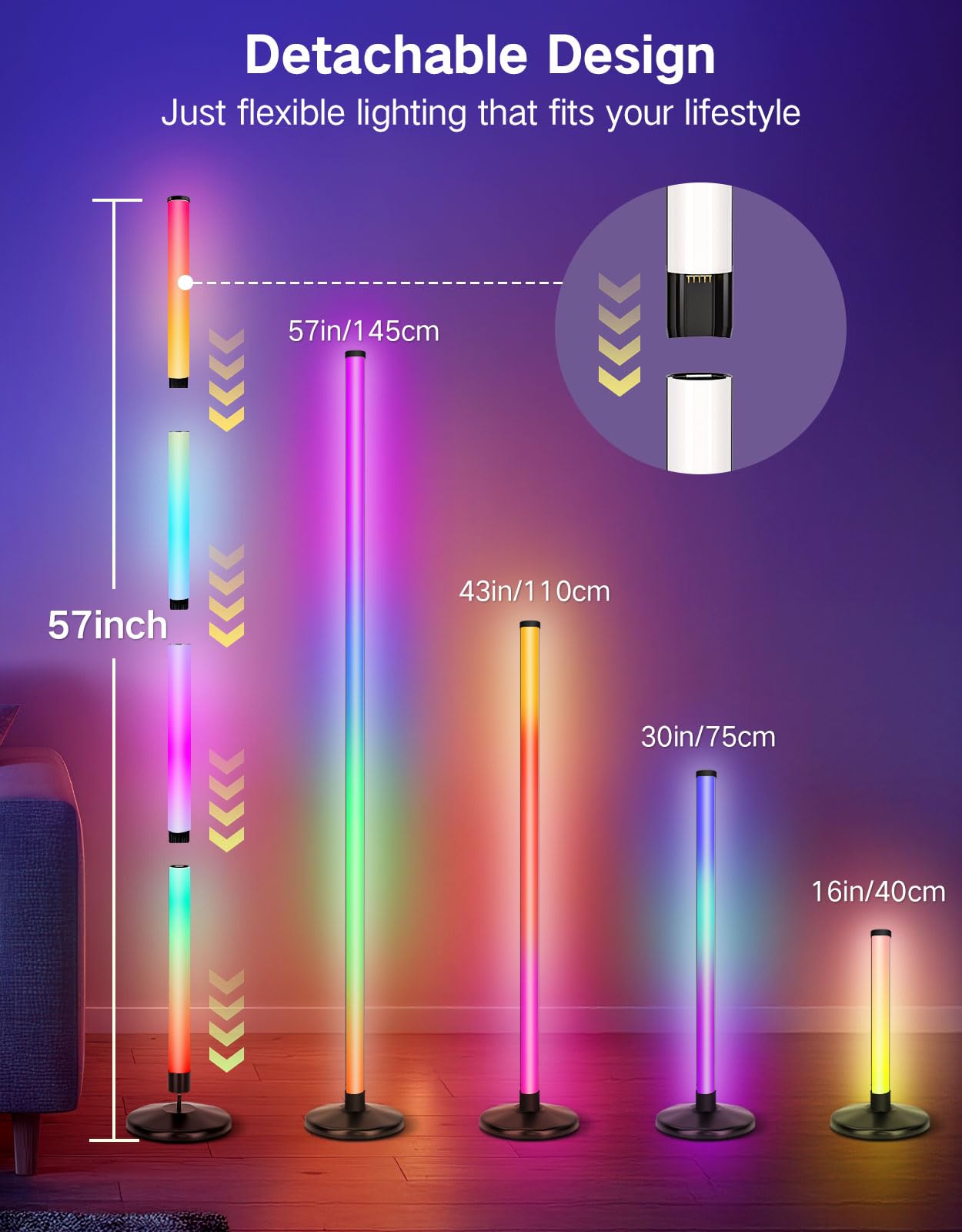 OUTON LED Floor Lamp, 24W RGBCW Corner Lamp with 256 Scenes & 16 Million Colours, Smart APP & Remote Control, Music Sync, Dimmable Colour Changing Standing Lamp for Living Room Bedroom Gaming Room