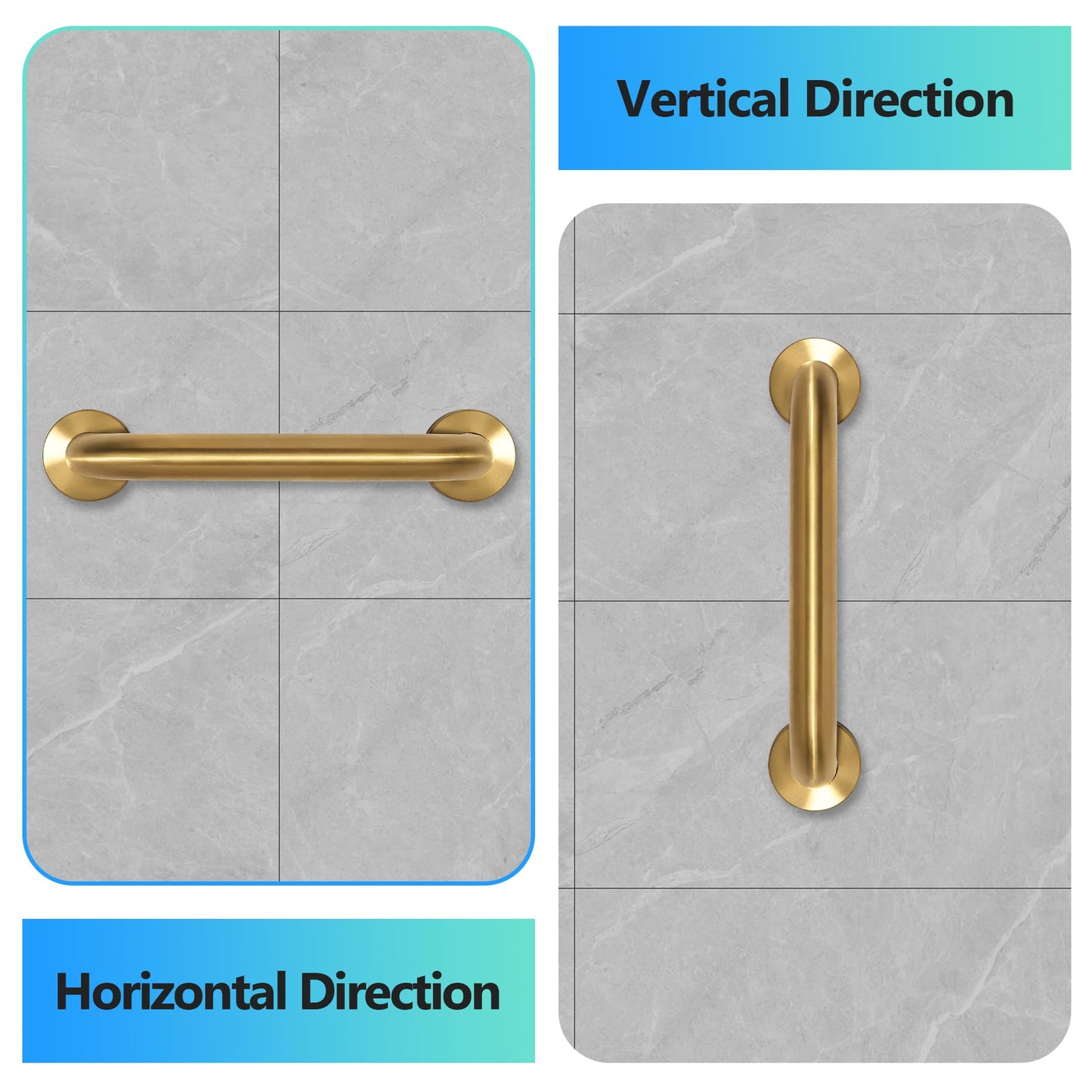 Rackickyer Shower Grab Bar, 2 Pack 24 Inch Gold Bathroom Safety Bar, 1.25" Diameter 304 Stainless Steel Grab Bars for Bathtubs and Showers, Handicap Shower Grab Bar for Seniors Elderly