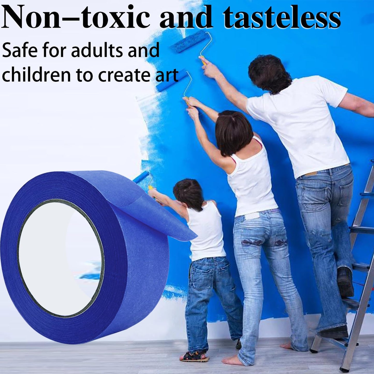 Blue Painters Tape, 10 Packs Painter Tape for General Purpose Use, UV Anti Residue Free, Wall Painting Masking with Sharp Lines for Painting Job, 50mm X 50m X 10 Rolls, 500m in Total.