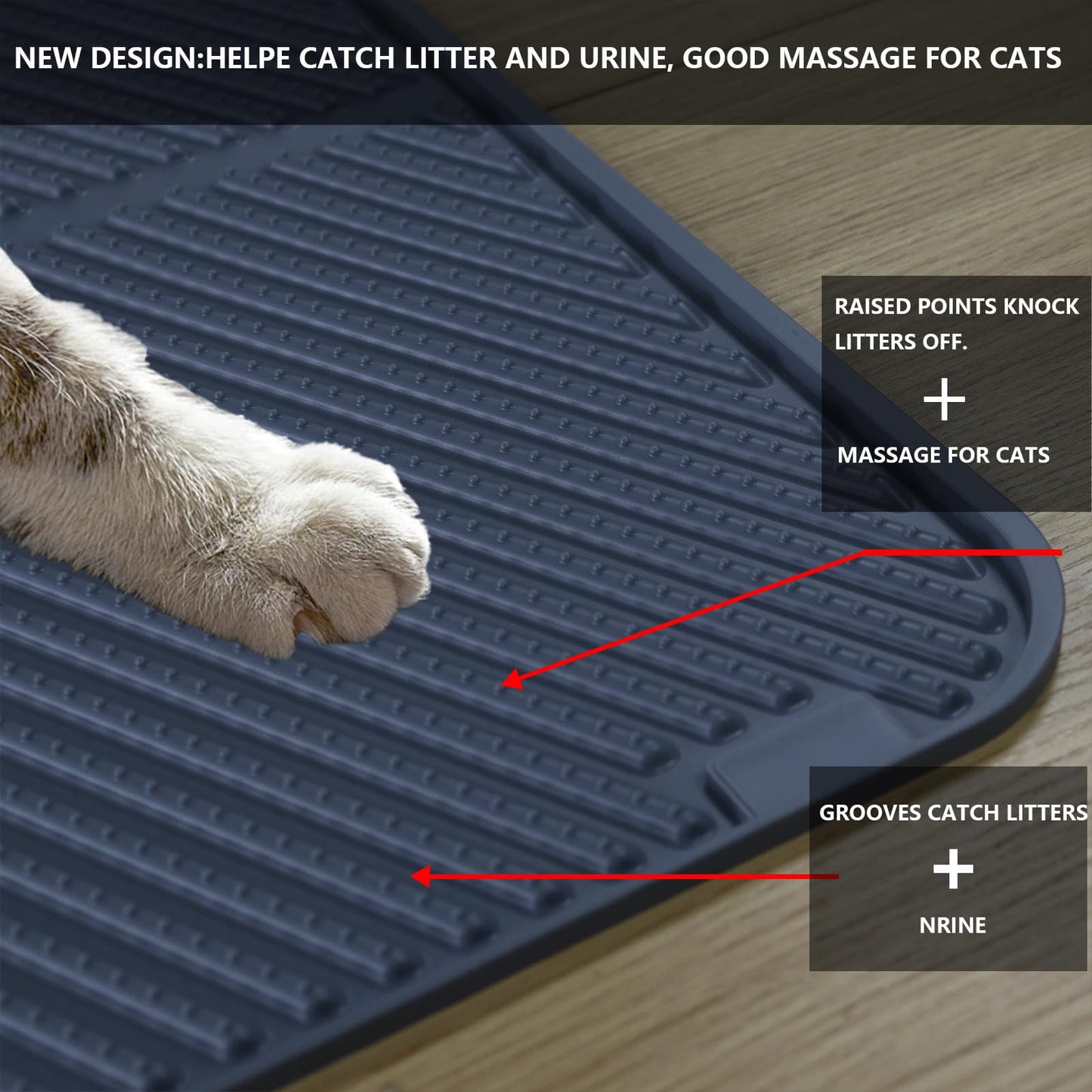 windhunt Silicone Cat Litter Mat,Extra Large Litter Trapping Mat,Waterproof Litter Box Mat for Floor,Easy Clean,Non-Slip Litter Catcher Mat,Cat Supplies Needs (Grey, 31x23x0.26 in)