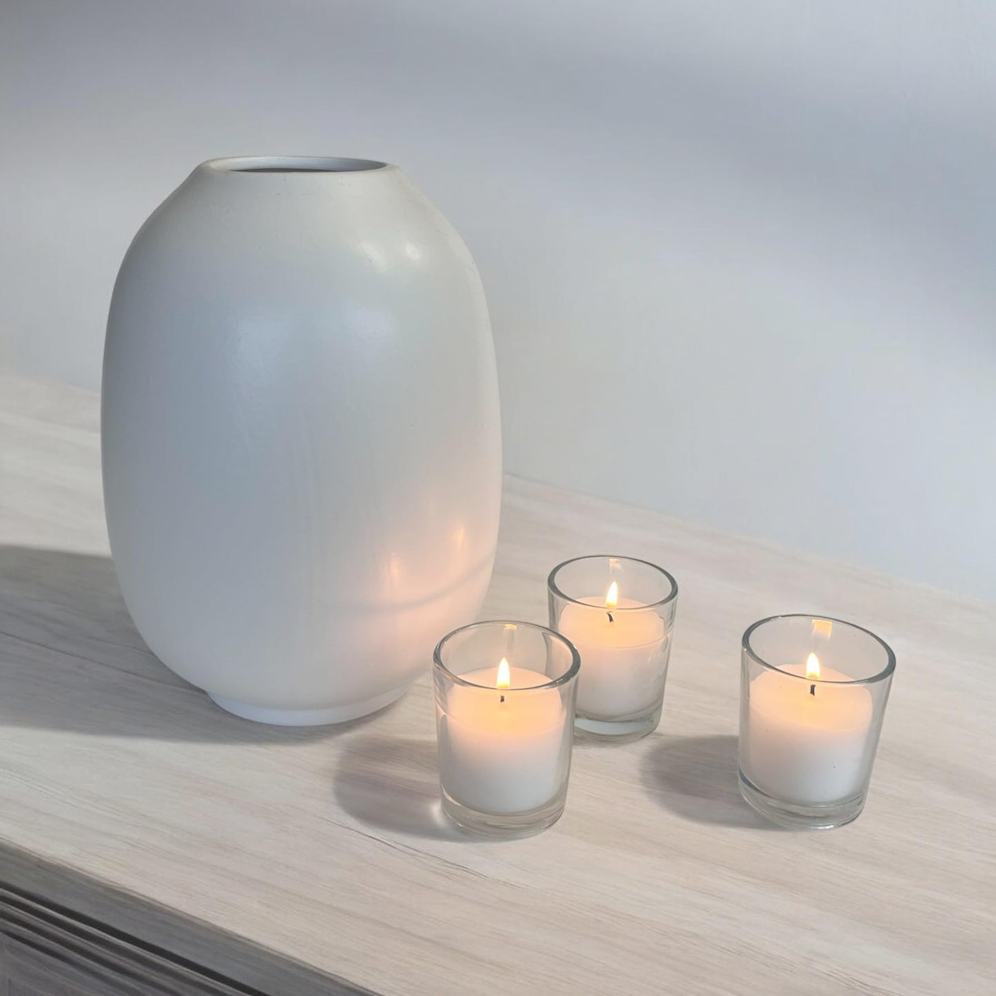 Stonebriar Unscented Votive Candles – 12 Hour Long Burning, Clear Glass Holders, Wax Filled, Bulk Set for Weddings, Events, Home Decor, Emergency Use, White, 48 Count