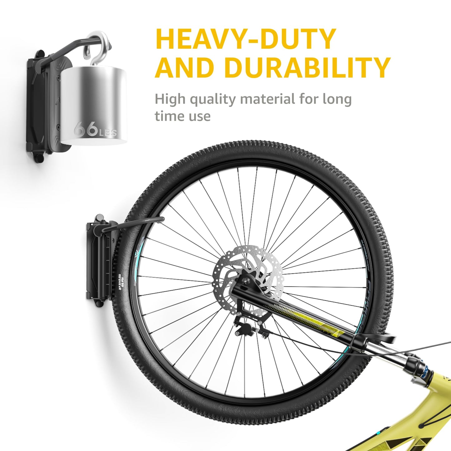 monTEK Swivel Bike Wall Mount – Space-Saving Vertical Bike Rack, Heavy-Duty Garage Bike Hanger, Sturdy Storage Hook Holds Up to 66lbs, Easy to Install, 2 Pack