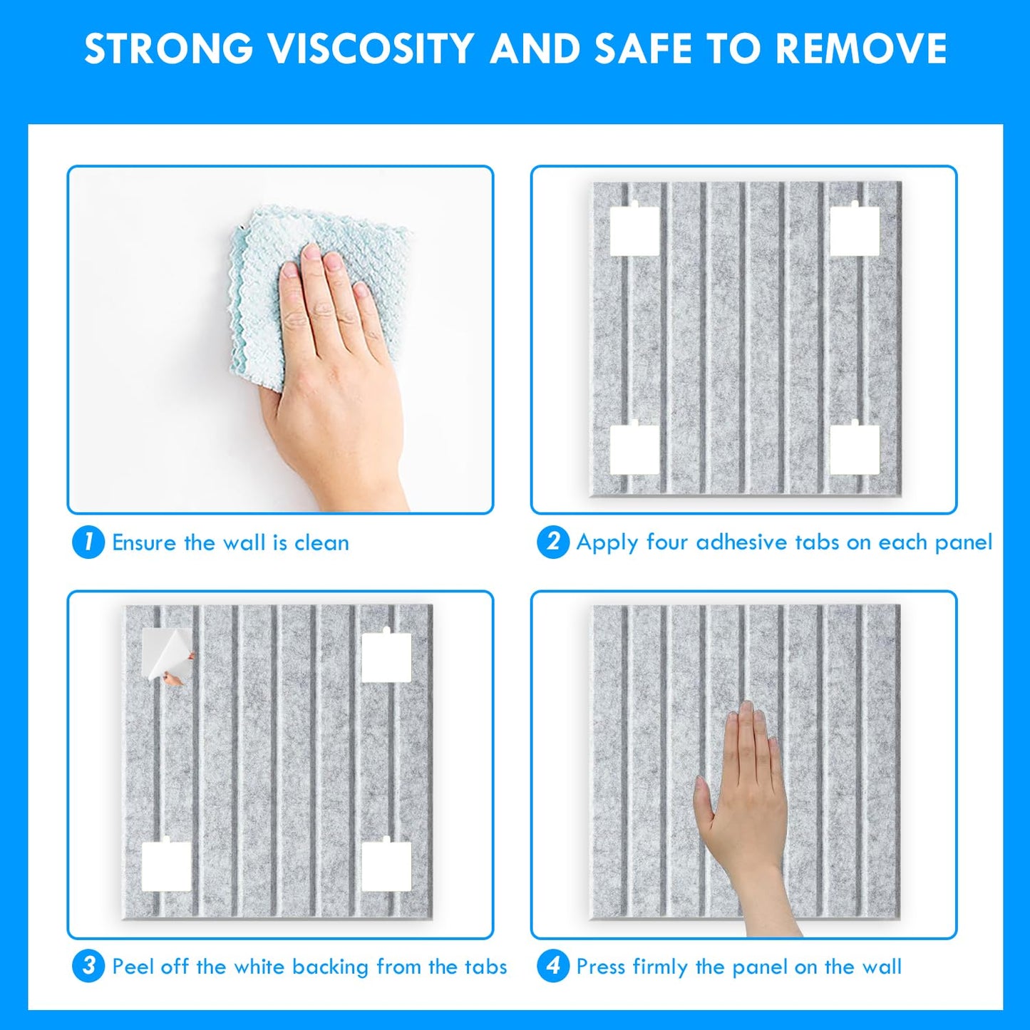 InnoStars Large Cork Board Alternative, 47" x 35" 12 Pack Felt Wall Tiles with Safe Removable Adhesive Tabs and 50 Push Pins - Pin Board for Office - Light Grey