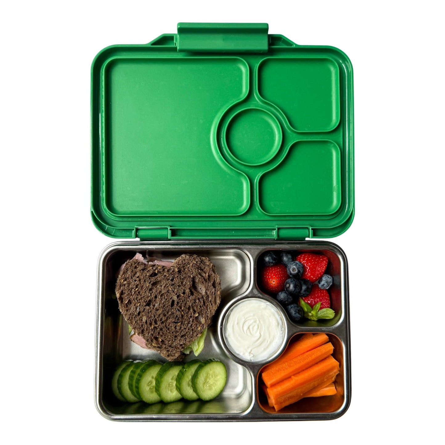 Yumbox Prêt Stainless Steel Bento Box with Leakproof Lunch Container, Sandwich Friendly Tray, Lunch Box for Kids, Adults, Travel (Dublin Green)