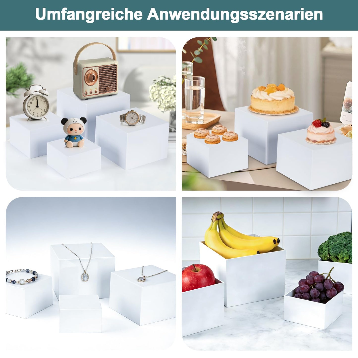 6 Pcs Buffet Risers,Acrylic Food Risers,White Dessert Stands for Buffet Table Display, Cupcake Tower, Cake Stand, Jewelry Show, Catering Events (3" + 4" + 5"+6"+7"+8")