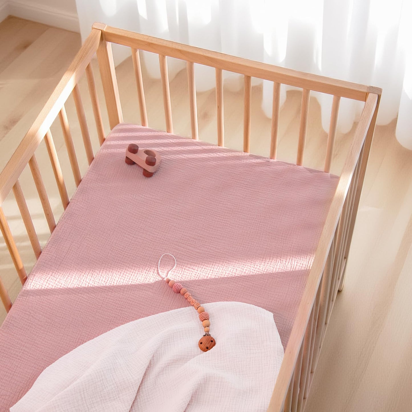 Lulumoon Muslin Crib Sheet Fitted Crib Mattress Sheet for Boys and Girls, 28"x 52" (Light Pink & Soft Pink)