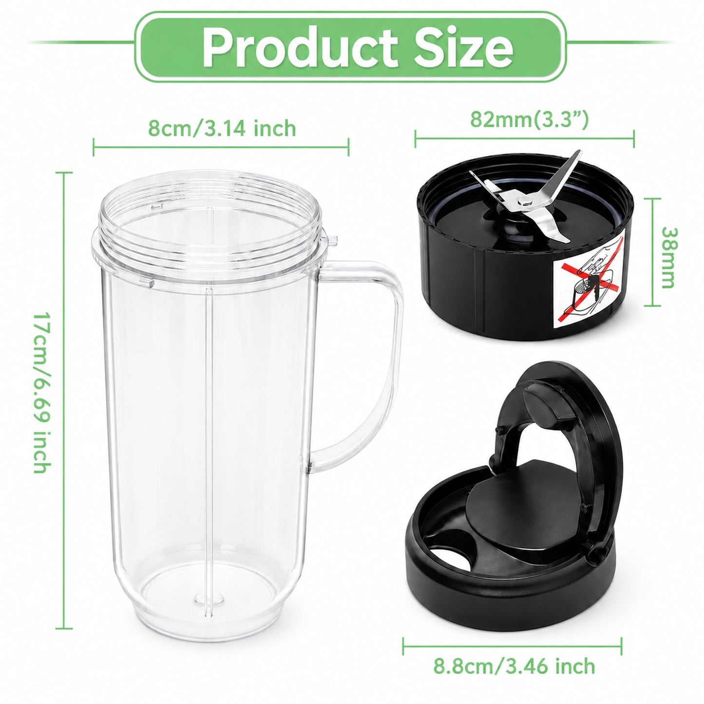 22oz Cups and Blade Compatible with Magic Bullet Blender, Tall 22oz Cup with Flip Top to-Go Lid Replacement Parts Compatible with Magic Bullet 250w MB1001 Juicer Mixer