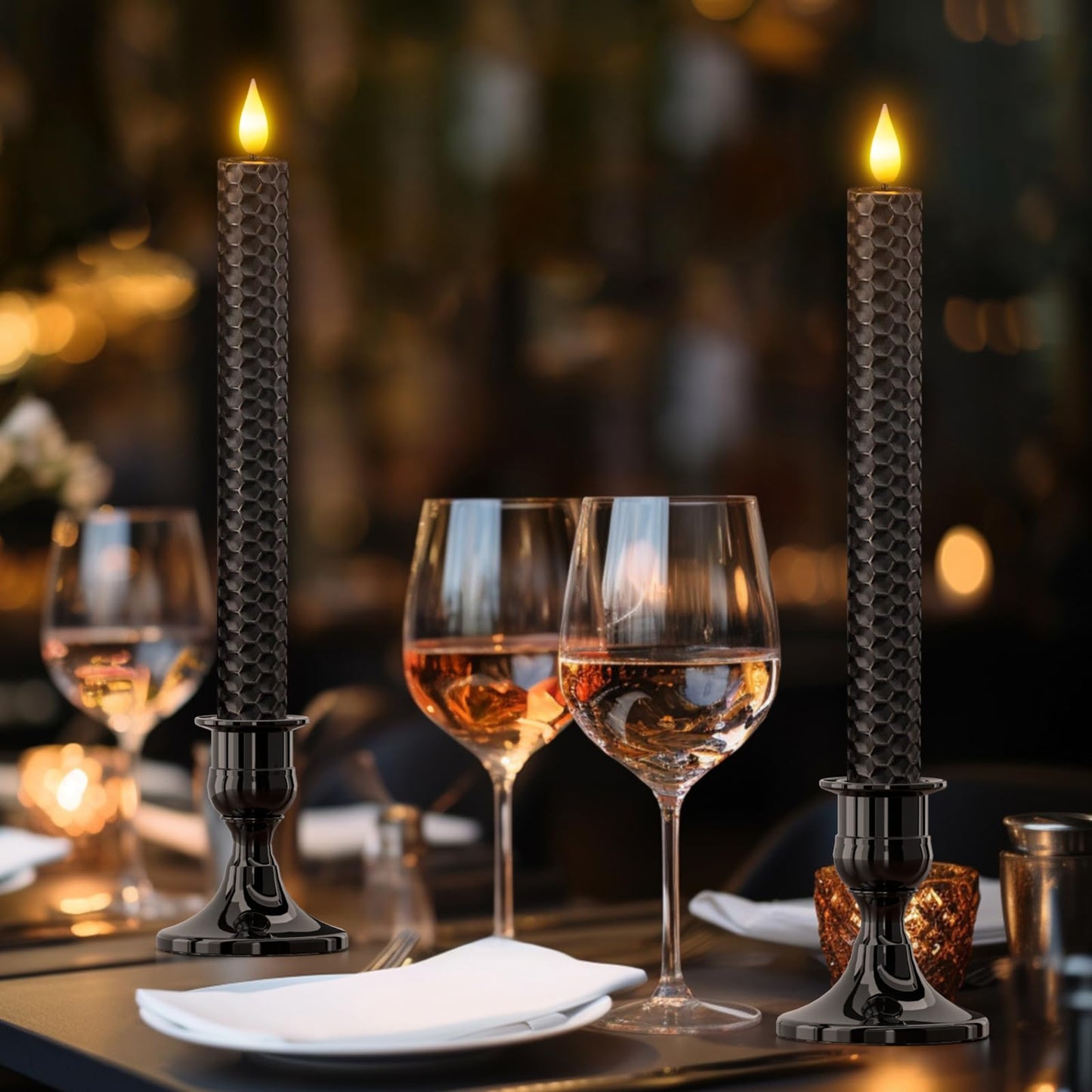 Punasi Black Flameless LED Taper Candles with Remote Timer, 9.75” Battery Operated Window Candles with 3D Flickering Flame, Real Wax Candlesticks for Home Room Table Halloween Christmas Decorations