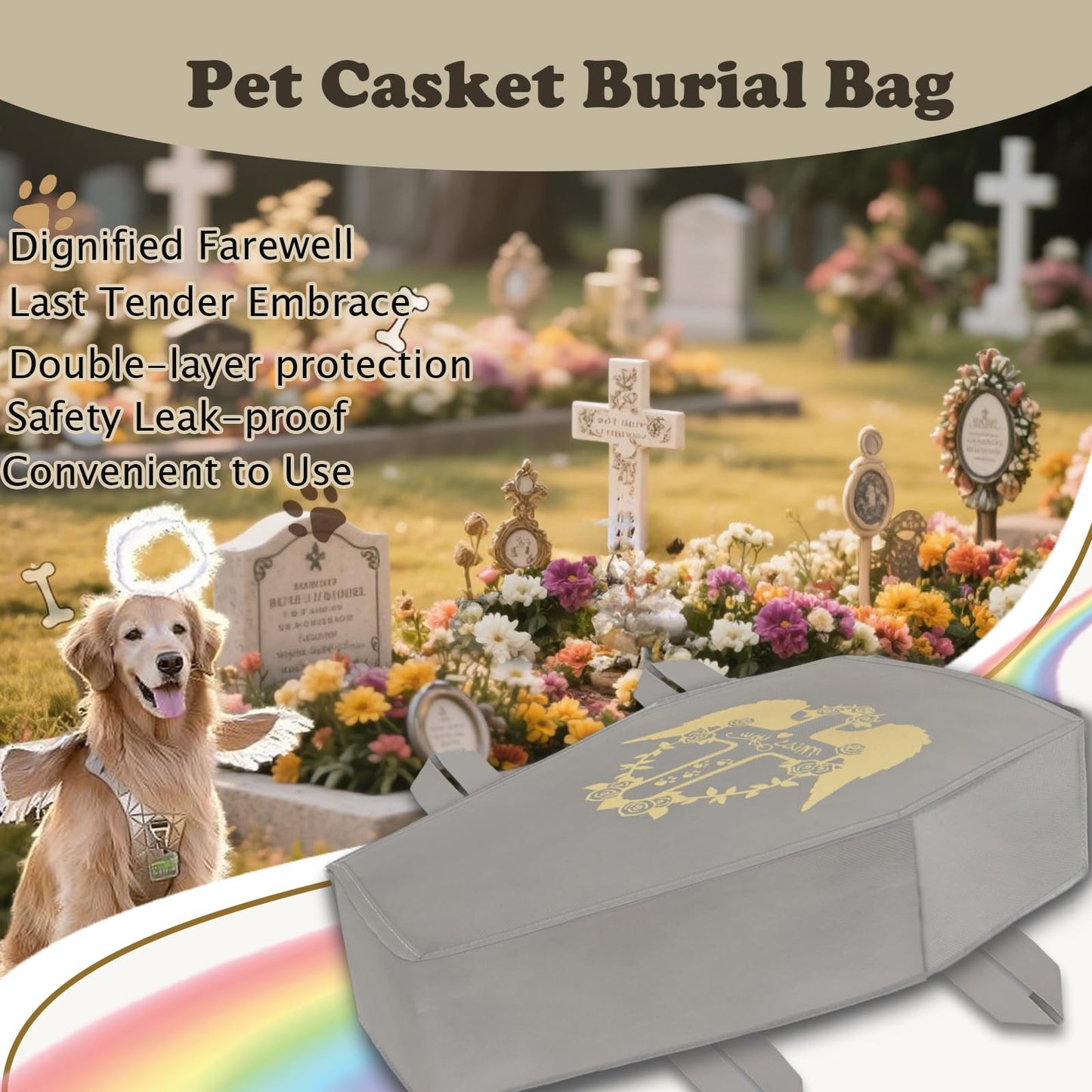 QQW Pet Casket Pet Burial Body Bag,Eco-Friendly Pet Burial and Cremation,Safe and Biodegradable,Burial with Decency and Dignity for Dogs Cats and Animals (Grey, M)