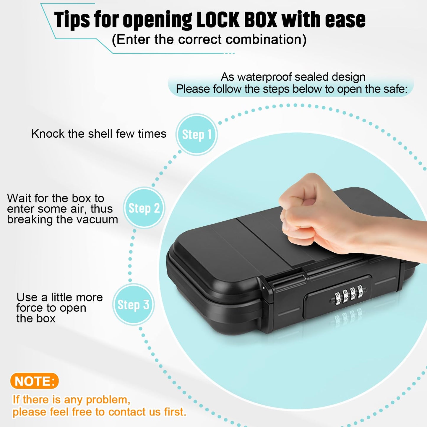 BKNOOU Travel Safe Portable Beach Safe Box Small Combination Safe Anti-Theft Lock Box Safe Waterproof Mini Security Case with Removable Wire Rope Security Box for Home,Office,Hotel,Cars,Travel (Black)