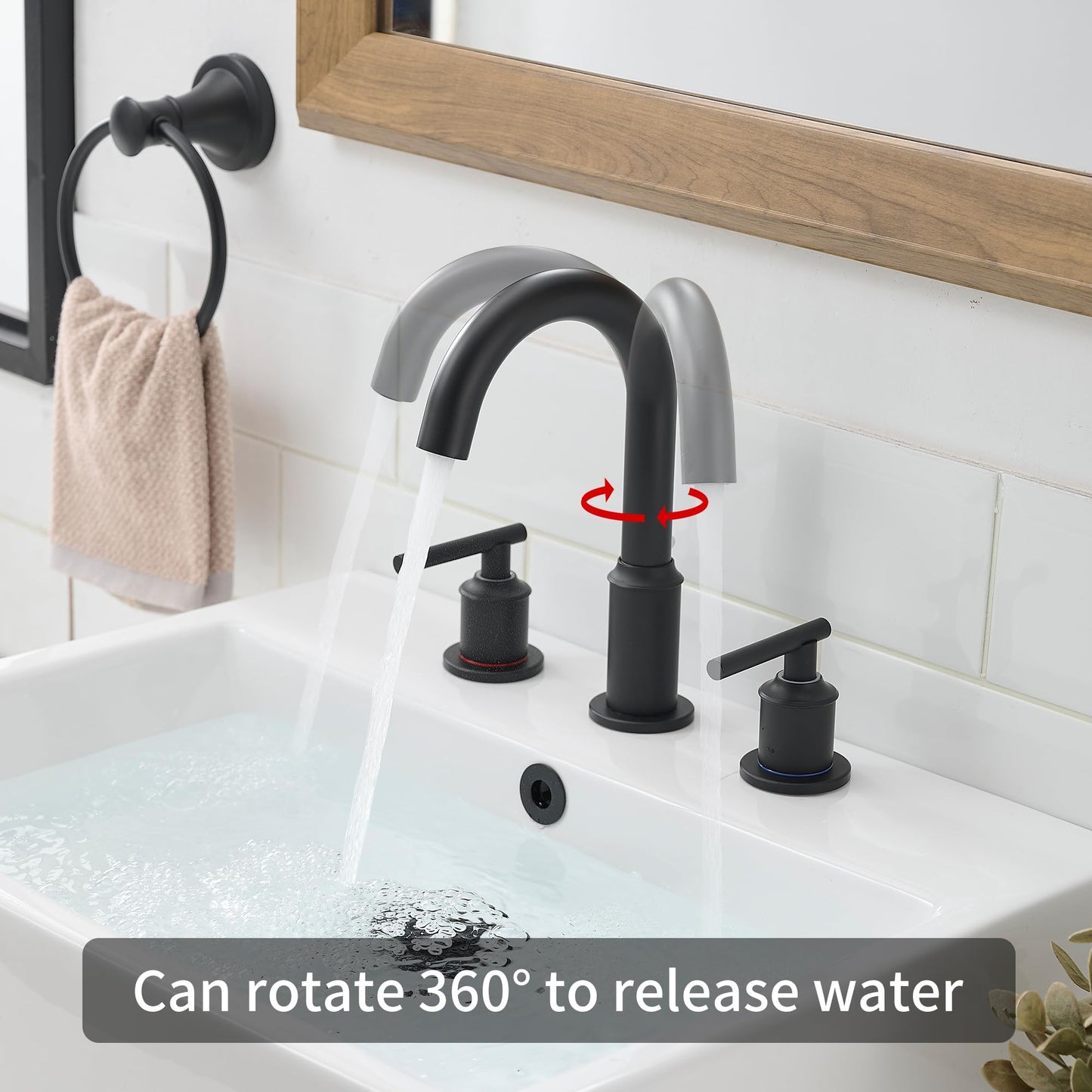 Matte Black Bathroom Faucets for Sink 3 Hole,8 Inch Widespread Bathroom Sink Faucet with Pop-up Drain and Supply Lines, Stainless Steel Faucet for Bathroom Sink Vanity RV Farmhouse Sink