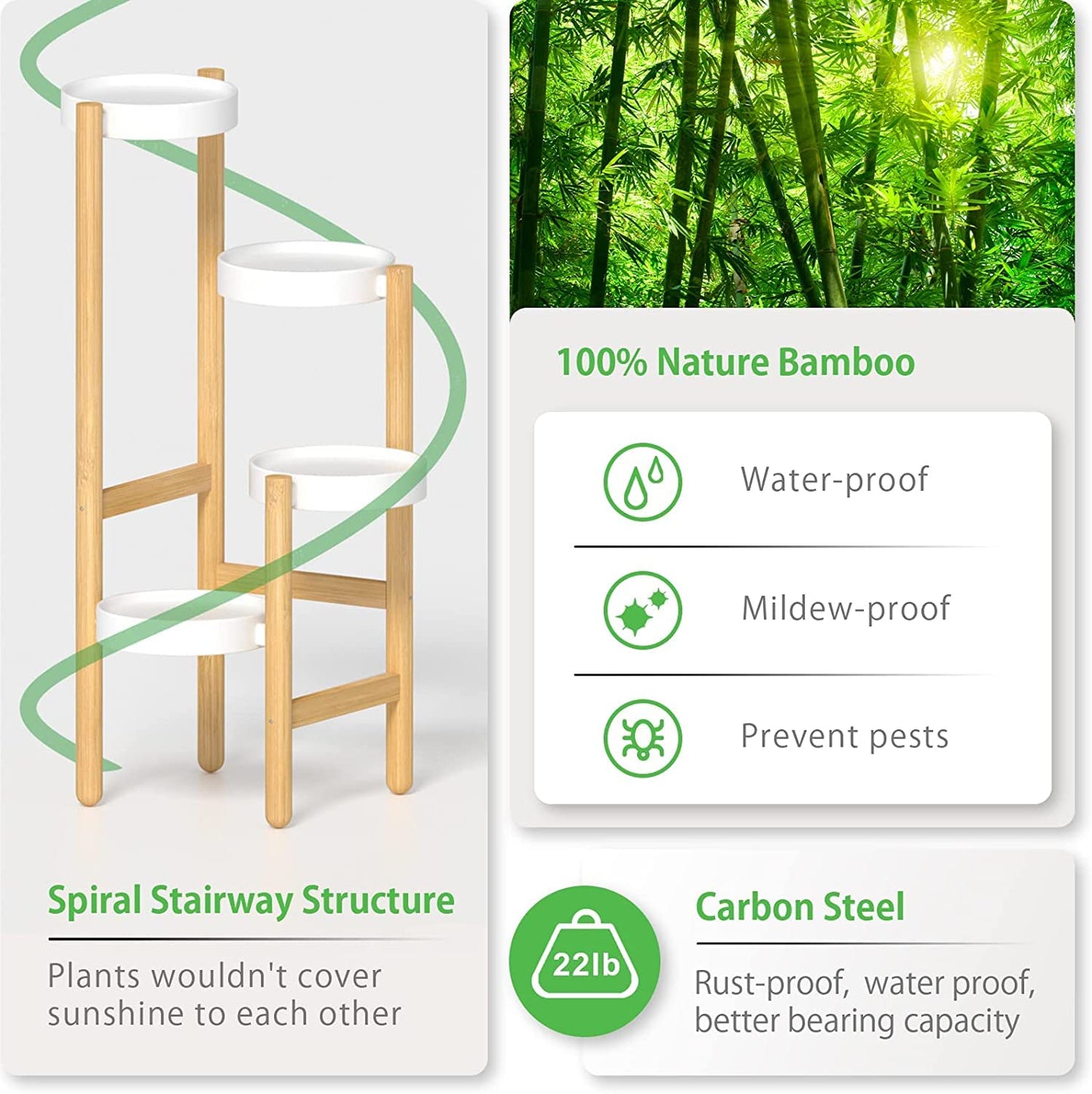 Wisuce Bamboo Plant Stands Indoor, 4 Tiered Tall Corner Plant Stand Holder Multiple Shelf Flower Tables for Garden Indoor Home (4 Tier)