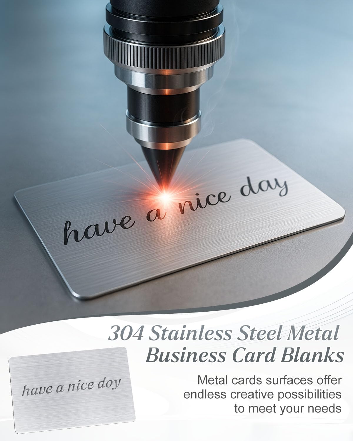 AOKLIT 50 pcs 304 Stainless Steel Metal Business Cards Blanks, 3.4 x 2.1 Inch Thickness 0.8 mm Metal Card Laser Engraving Steel Plates for Business House Customer DIY Gift