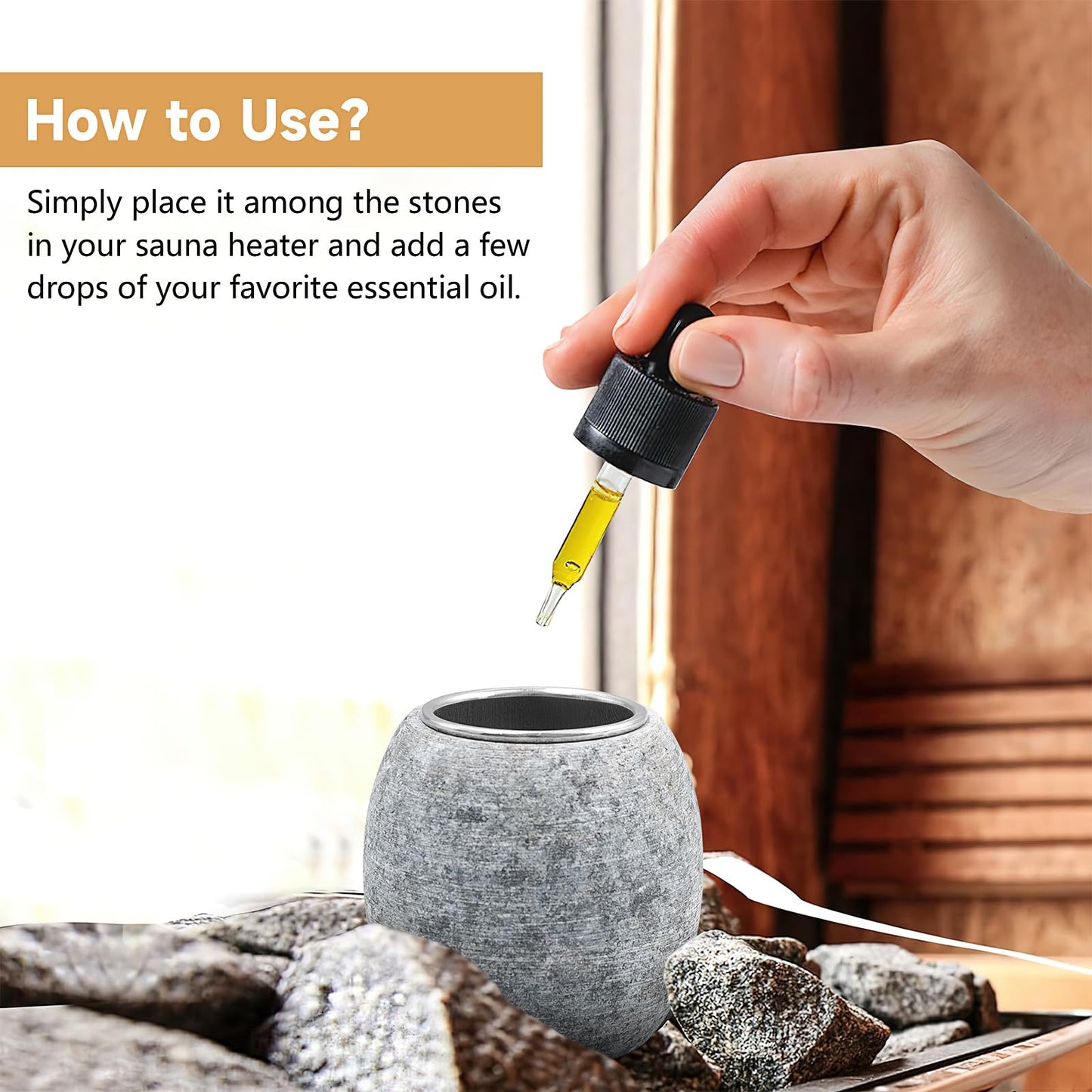 2 Pack Sauna Aromatherapy Stone Cup, Sauna Oil Cup Sauna Aromatherapy Oil Bowl Holder, Essential Oil Sauna Accessories with 2 Stainless Steel Diffuser Bowl for Spa (Grey)