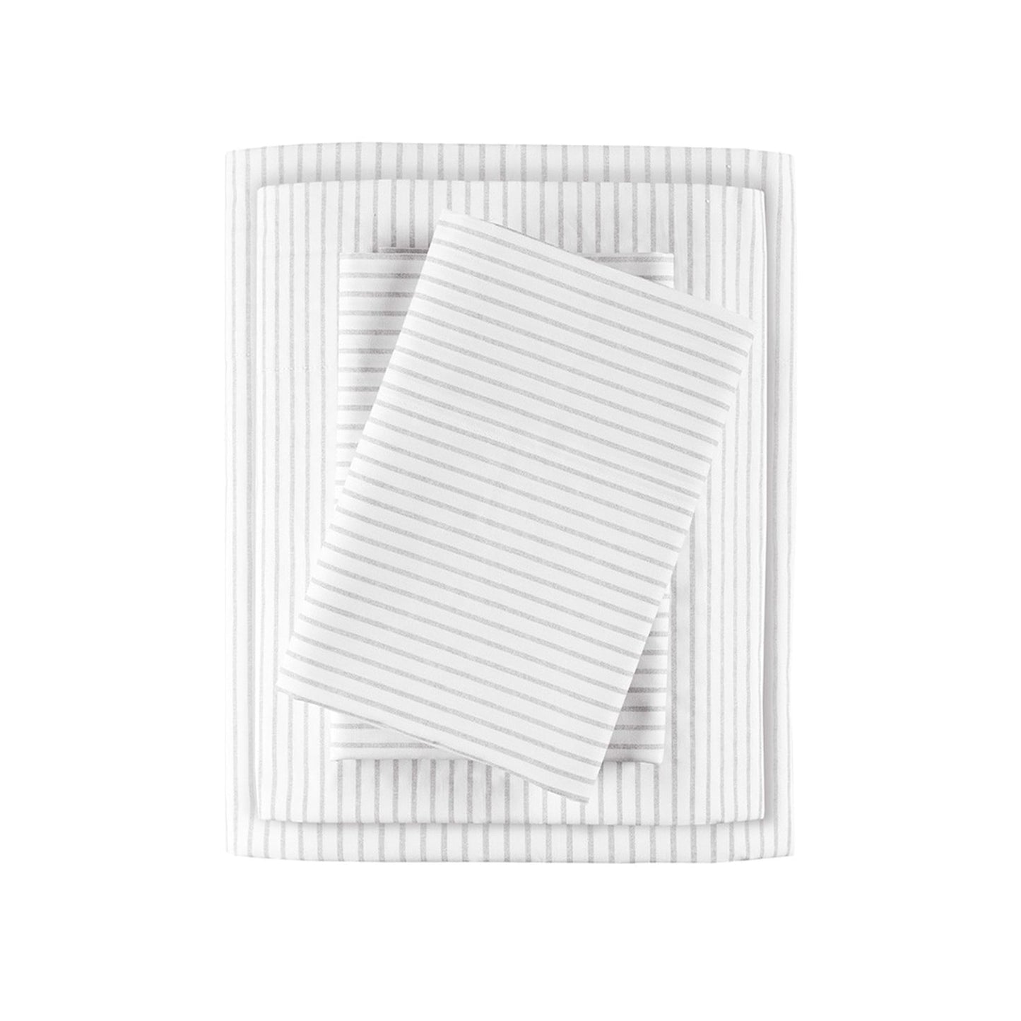 Madison Park 100% Cotton Sheets, Breathable & Soft Cotton Bed Sheets, Printed Design, Elastic Pocket Cotton Sheet Set Fits Up to 17" Mattress, All Season, Queen Gray Stripes 4 Piece