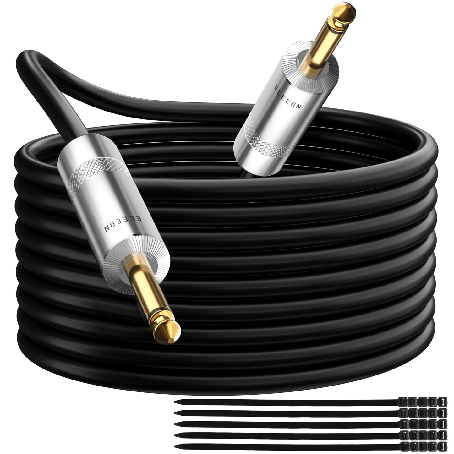 Elecan Premium 6.35mm Guitar Cable 100 Ft, 1/4 Inch TS to 1/4 Instrument Cable, Mono Jack 12 AWG Unbalanced Bass AMP Cord Male to Male for Electric Guitar, Bass, Keyboard, Pro Audio-OD 9.5MM+Ties