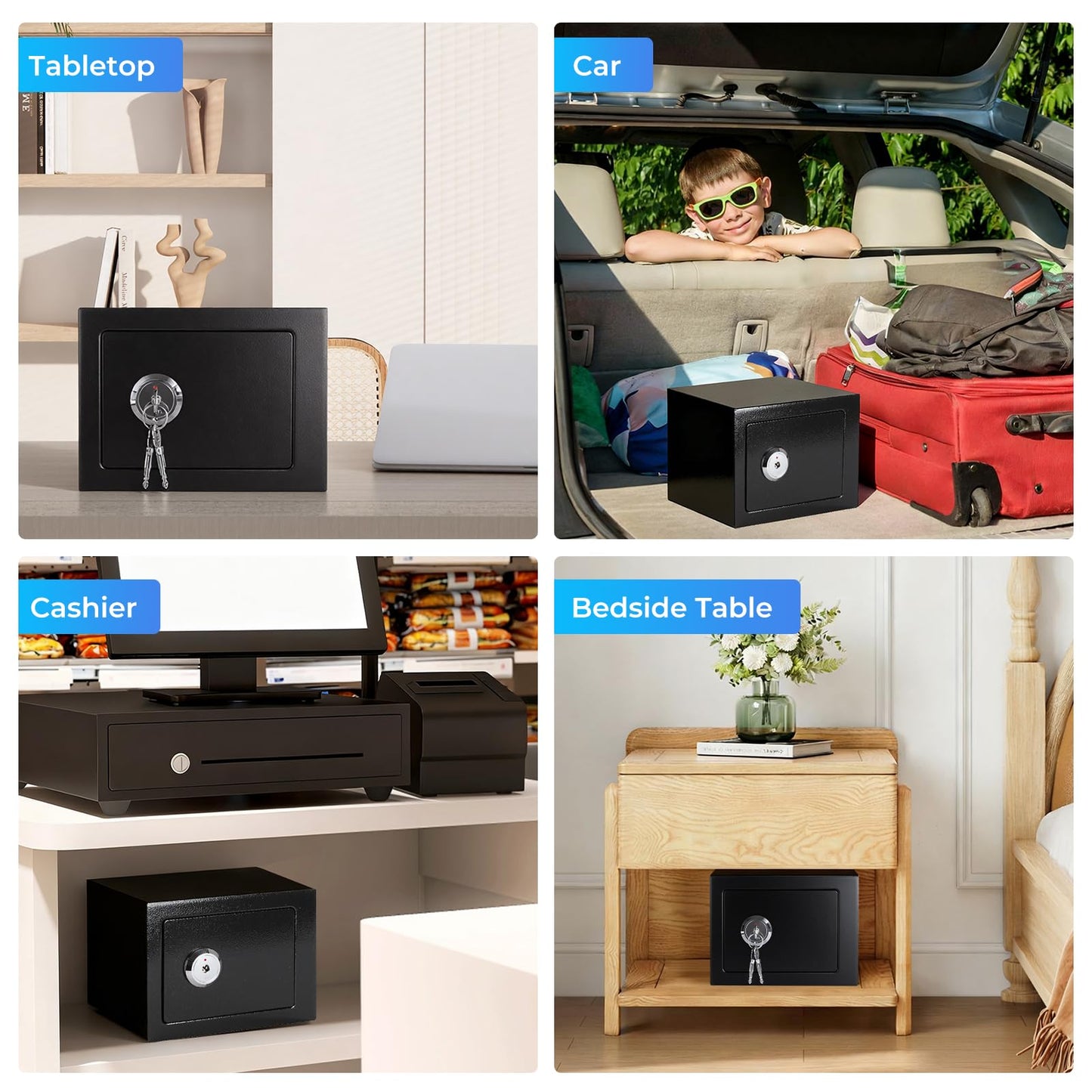 Small Safe Box for Home, Wall Safes 0.23 Cubic Feet, Heavy Duty Steel Safety Lock Box with 3 Keys for Money, Documents, Passort, Jewelry 9.06"x 6.69"x 6.69" Black