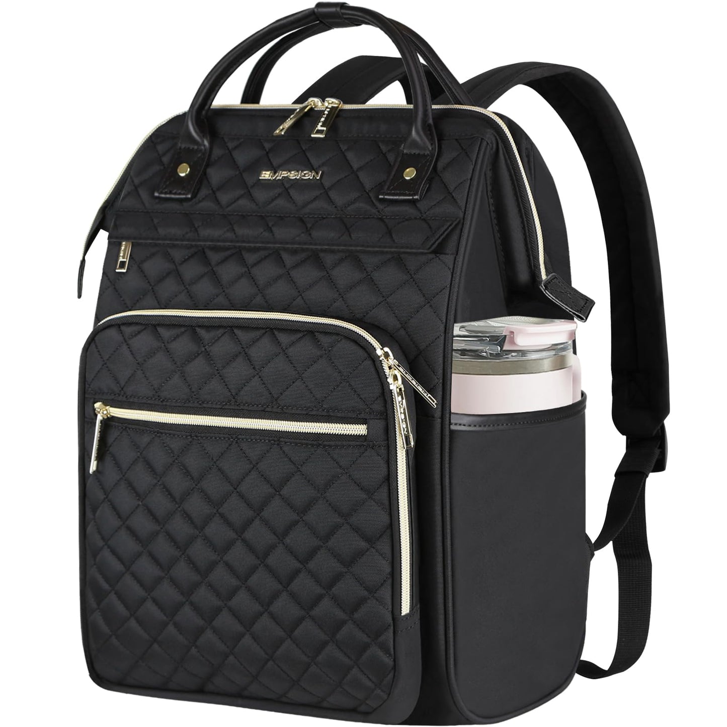 EMPSIGN 17 Inch Laptop Backpack for Women, Work Business Travel Computer College Bags, Large Capacity Water-repellent Quilted Casual Daypack, Black