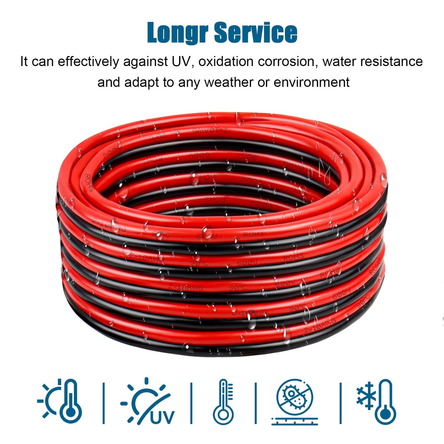10 Gauge Wire 2 Conductors Copper Wire, 10 AWG Battery Cable Oxygen Free Copper Wire for Solar Panel, Automotive, Trailer, RV and Speaker (10 Gauge 30FT)