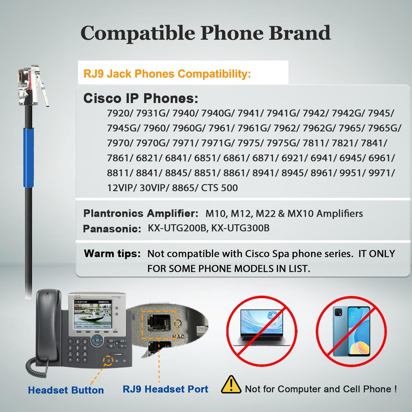 Callez Phone Headset for Cisco with Noise Cancelling Mic & Mute Switch, Dual RJ9 Corded Telephone Headsets Compatible with Cisco IP Phones 6941 6851 6945 7821 7841 7861 7942 7945 7962 7965 8811 8861