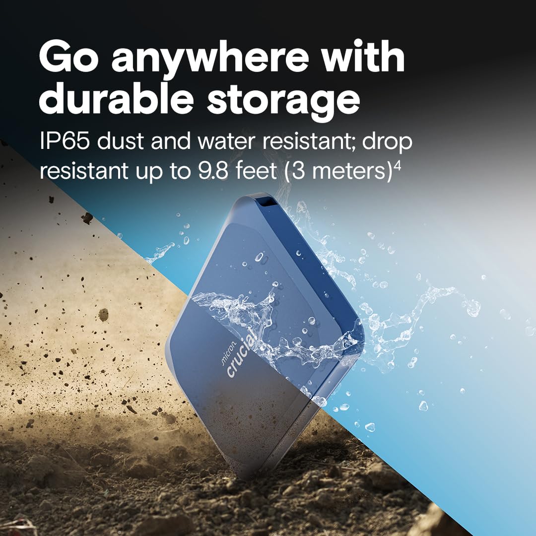 Crucial X10 1TB Portable SSD, Up to 2,100MB/s, USB 3.2 USB-C, External Solid State Drive, Compatible with Windows, Mac & Android, Durable Storage for Games, Photos & Files, Blue - CT1000X10SSD9-02