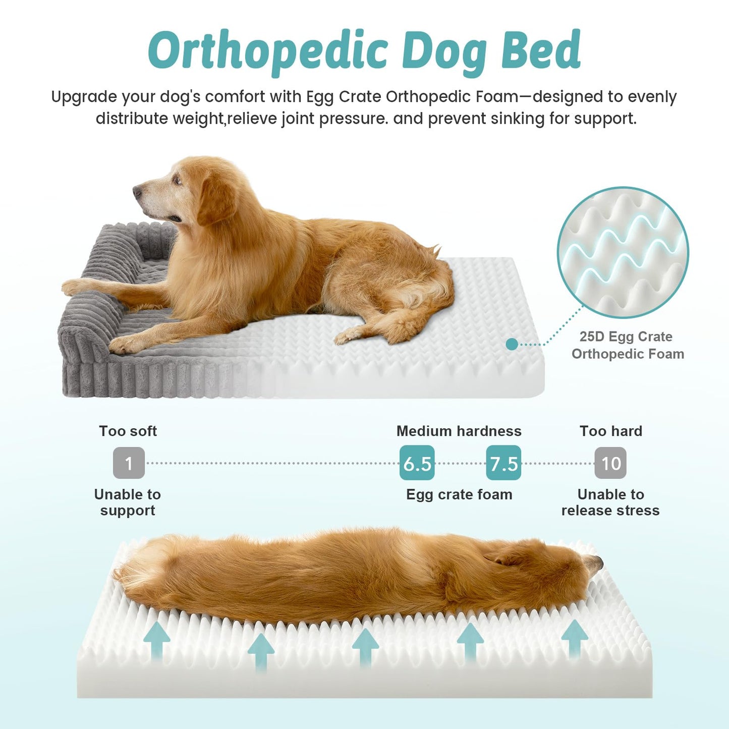 COZY KISS Cute Dog Bed, Faux Fur Orthopedic Foam Dog Bed with Sides, Removable Washable Cover & Waterproof Lining, Comfortable Pet Couch for Extra Large Dogs, Grey (48" L x 35" W x 7.5" Th)