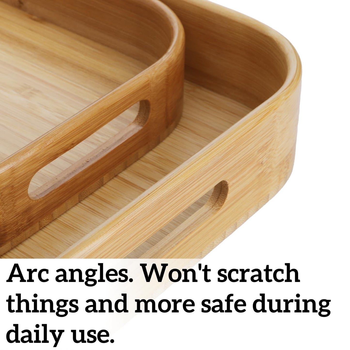 Dicunoy Set of 2 Bamboo Serving Tray, Solid Wood Breakfast Tray with Handles, Large Bamboo Food Tea Trays Great for Dinner, Coffee, Bar, Parties, 15.6" L x 10.8" W /12.6" L x 8.5" W