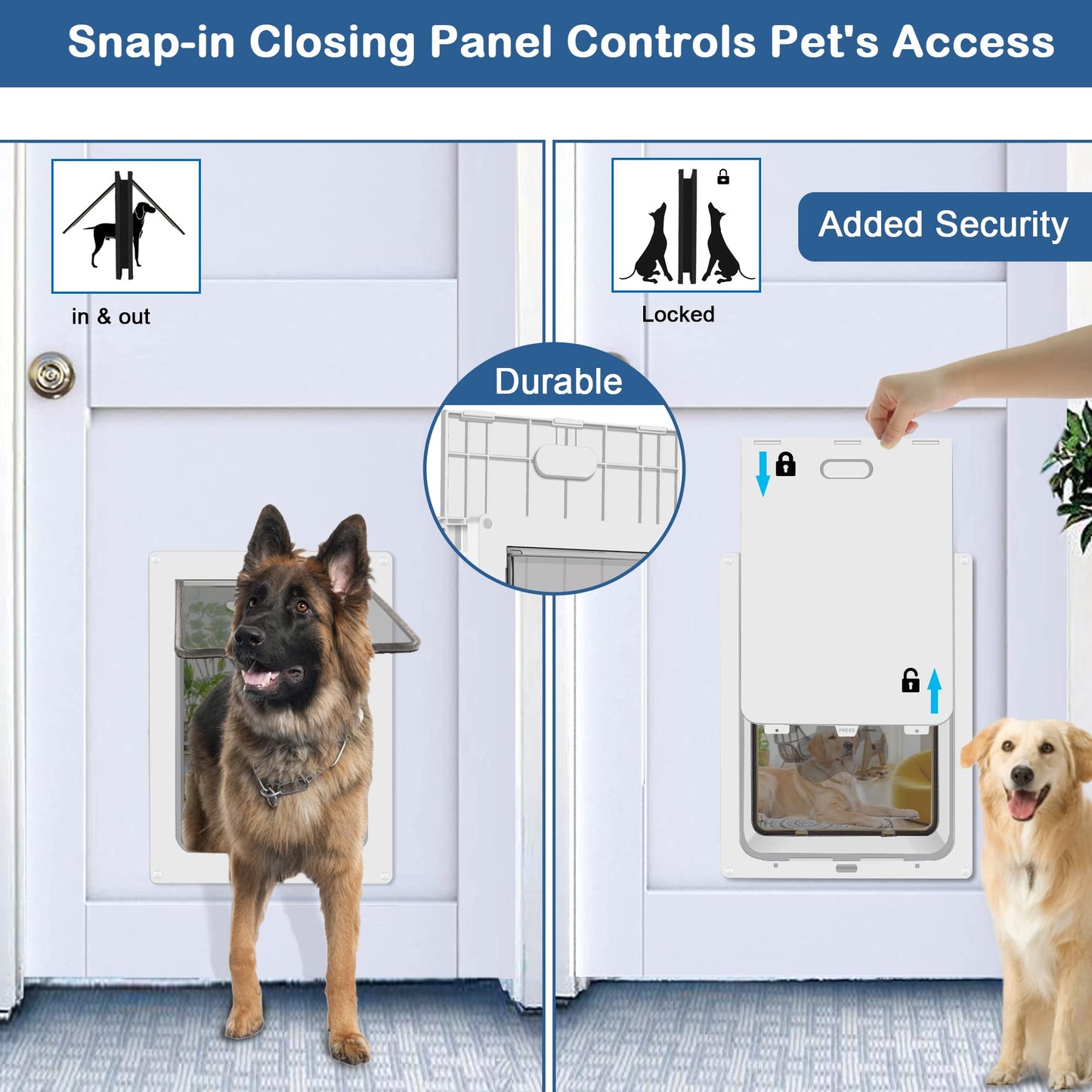 CEESC Large Dog Door for Pets Up to 100 lb, Weatherproof Pet Door for Cats and Dogs, Durable, Snap-in Closing Panel Included, Suitable for Interior and Exterior Doors (Large, White)
