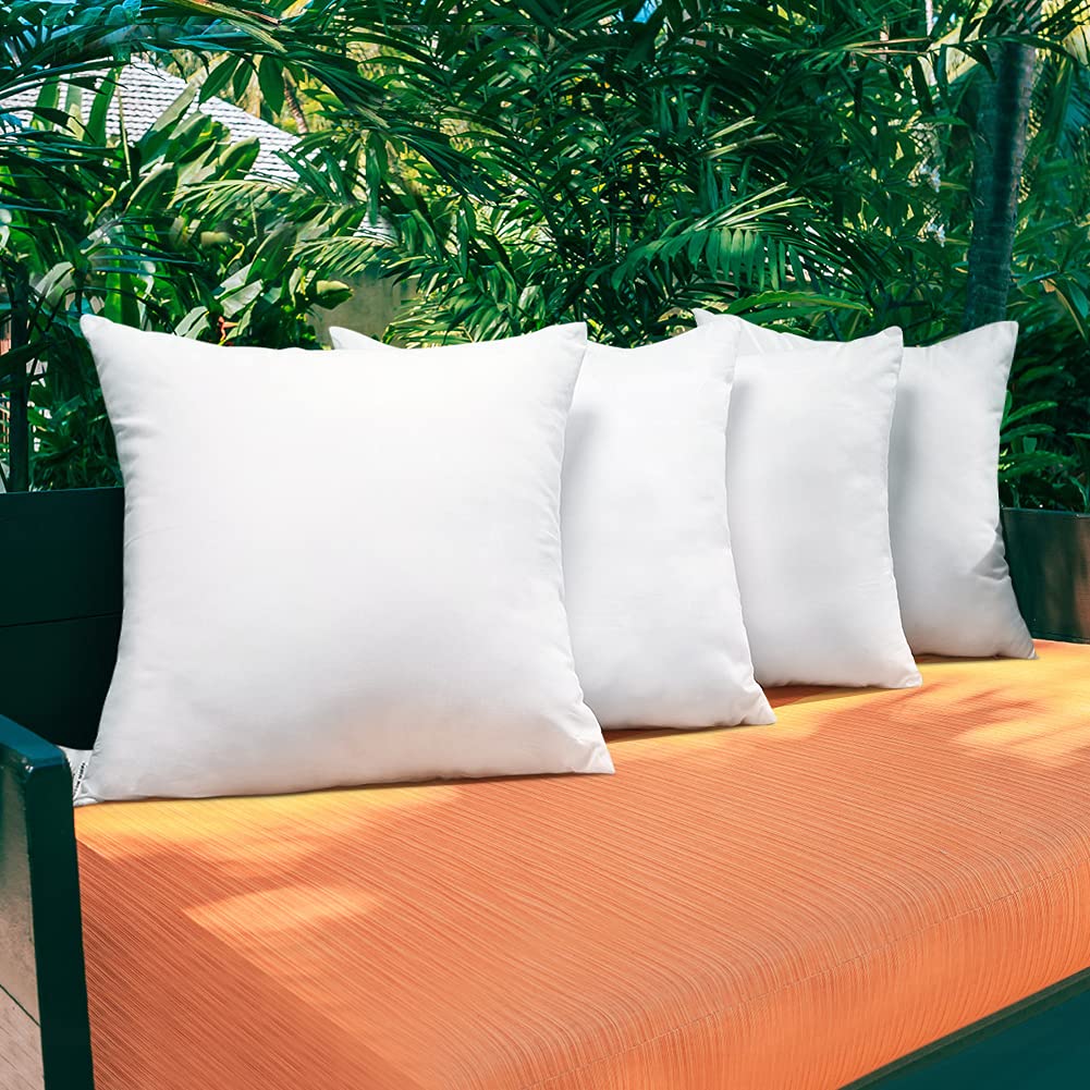 OTOSTAR Premium Waterproof Throw Pillow Inserts, Set of 4 Square Form Cushion Stuffer for Garden, Bench, Patio - Decorative Outdoor Pillows Inserts White, 18x18 Inches
