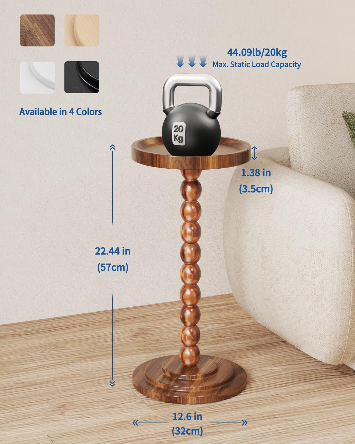 Round Wooden Side Table & Drink Table | Sturdy & Functional Mid-Century Modern Design with Solid Wood Base for Living Room, Bedroom, Office & More