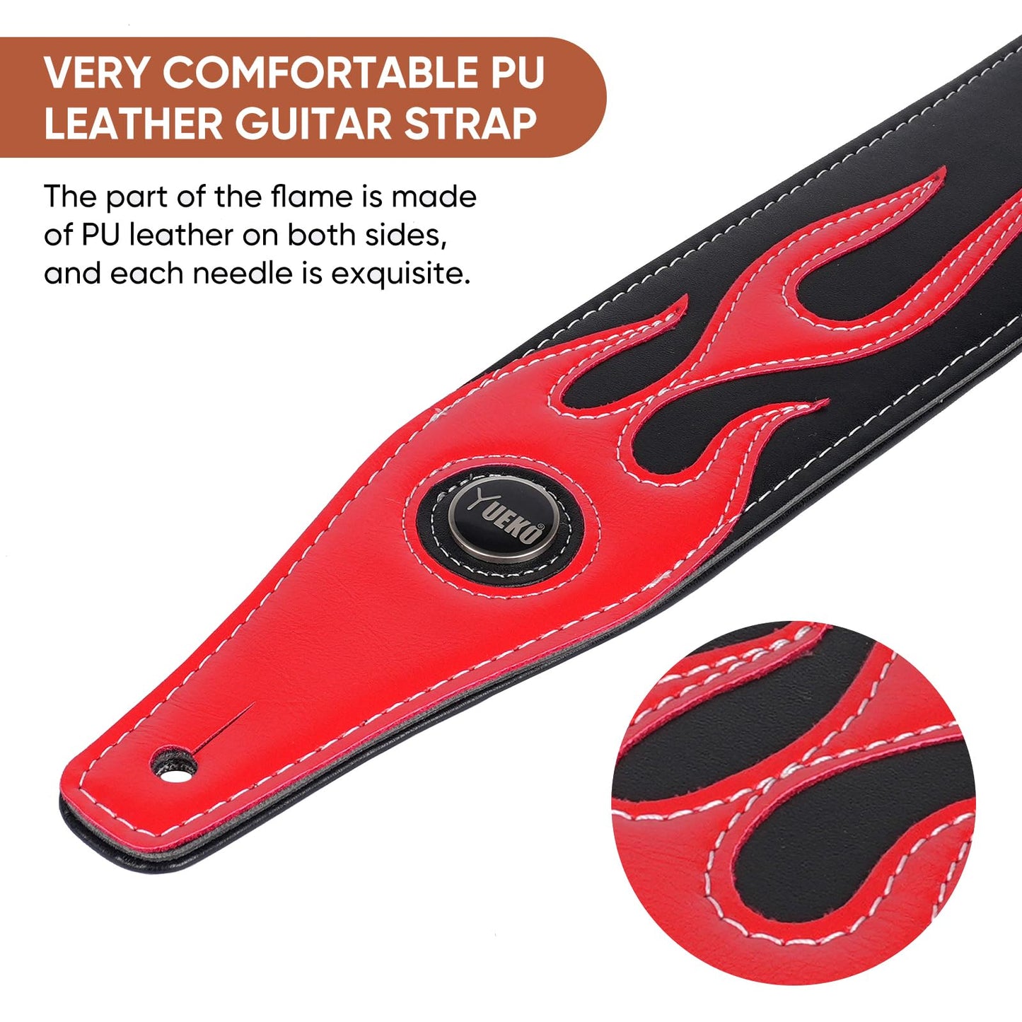 YUEKO Personality Leather Red Flame Series Guitar Strap Strap For Guitar Bass Guitar Accessories(A5-Red Flame Black)…