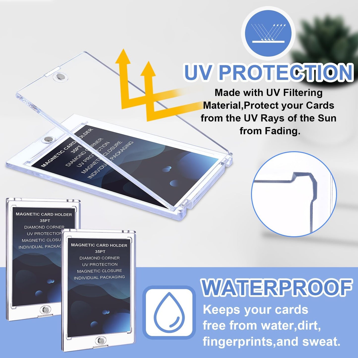 36PCS Magnetic Card Holders 35PT Acrylic Trading Card Protector Clear Card Sleeves Magnetic Card Display Holder Game Card Storage Case for Basketball Football Sports Game Trading Cards