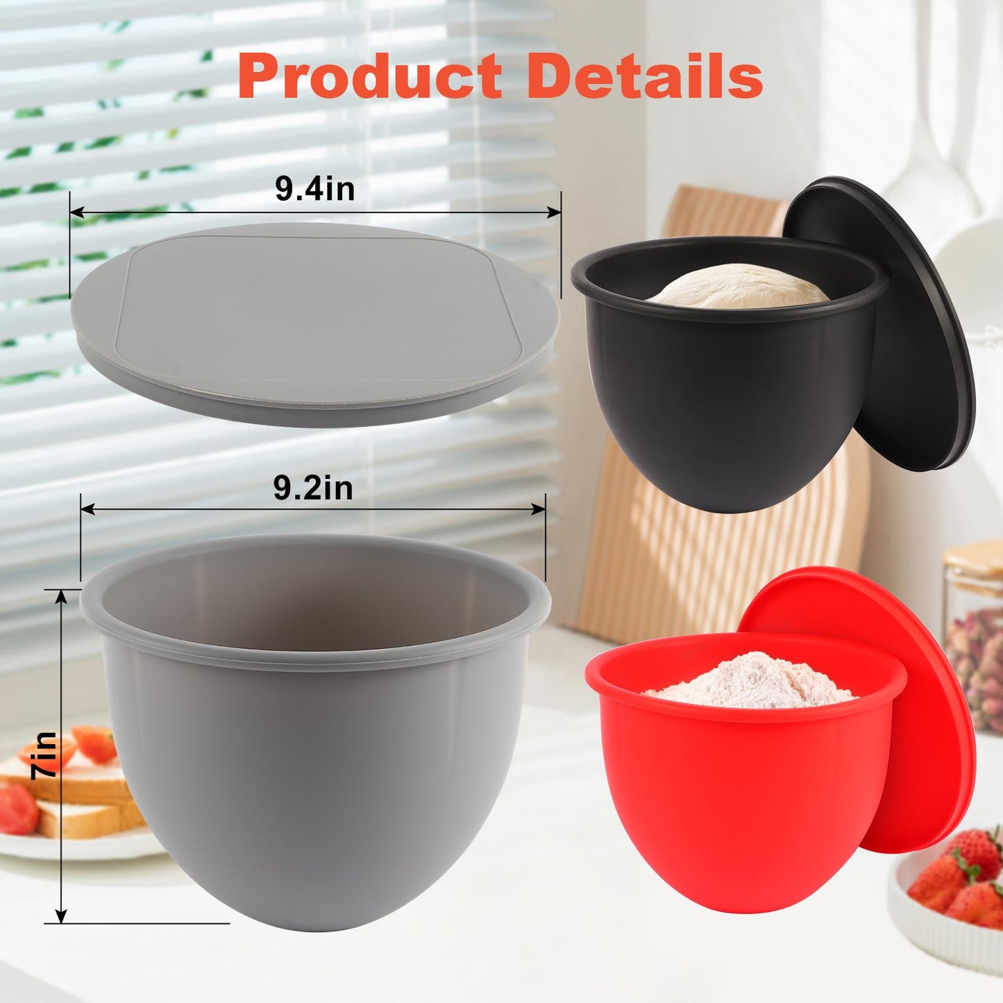 Silicone Bowl Liners with Lids for KitchenAid 5 Qt Mixers, 3-Pack Mixing Bowl Inserts Accessories