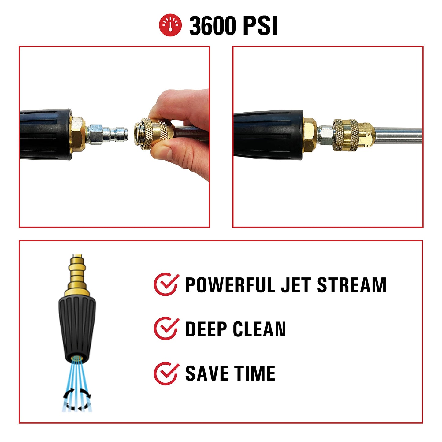 Simpson Cleaning 80143 3600 PSI Universal Turbo Rotating Pressure Washer Nozzle, 1/4-Inch Quick Connect, Hot- or Cold-Water Use, Black