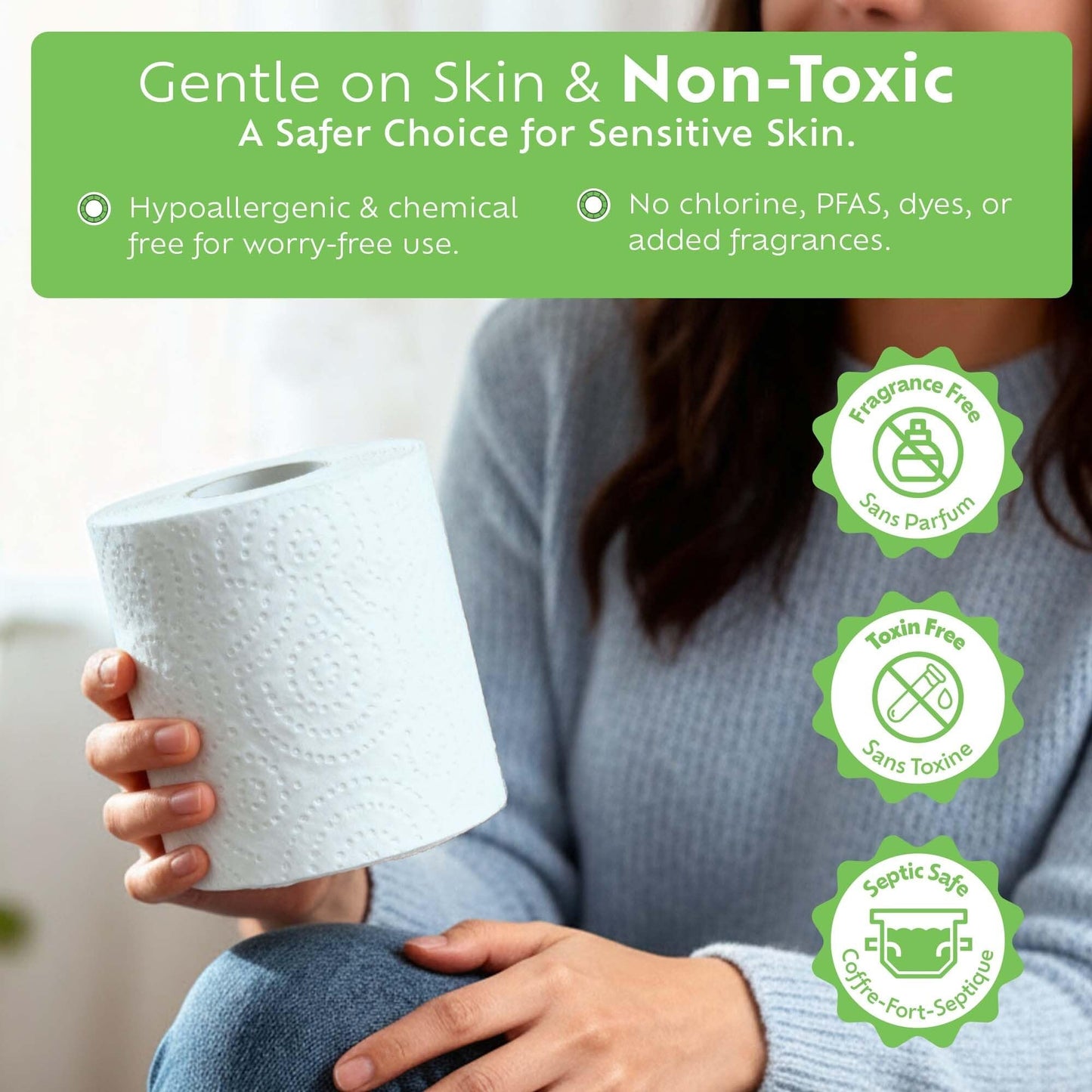 Bamboochi Bamboo Toilet Paper, Septic Safe Toilet Paper 2 Ply 24 Rolls 300 Sheets Per Roll, Soft Unscented Bath Tissue, RV Safe, Eco-Friendly, Non Chlorine, PFAS Free, Proudly Made in Canada