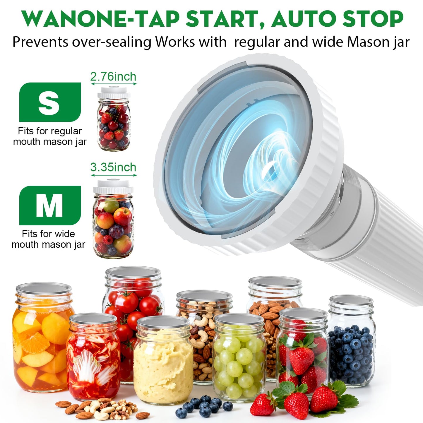 Innoworld 3-in-1 Vacuum Sealer for Food Compatible with Vacuum Bag, Mason Jar, Wine Bottle, Handheld Saver Compact Vacuum Sealer Machine with 14 Reusable Bags, 14 Mason Jar Lids, Wine Stopper