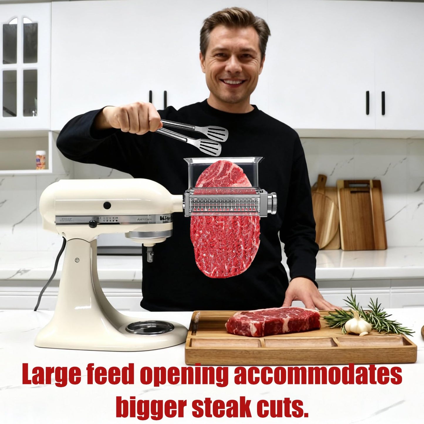 Adjustable Meat Tenderizer Attachment for KitchenAid Stand Mixers – 3 Thickness Settings, Fits All 4.5–7Qt Models, Heavy-Duty Metal Housing with Transparent Shell, Dishwasher Safe