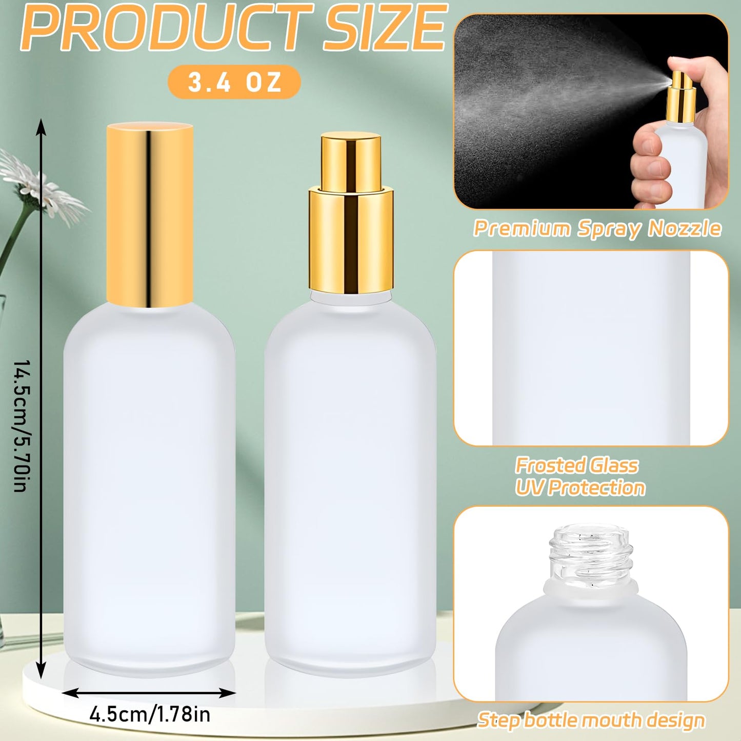 20 Pcs Glass Spray Bottle 3.4 oz Frosted Clear Empty Bottles Small Refillable Reusable Glass Perfume Bottle with Fine Mist Sprayer Pump for Essential Oil Face Body Sprays Travel