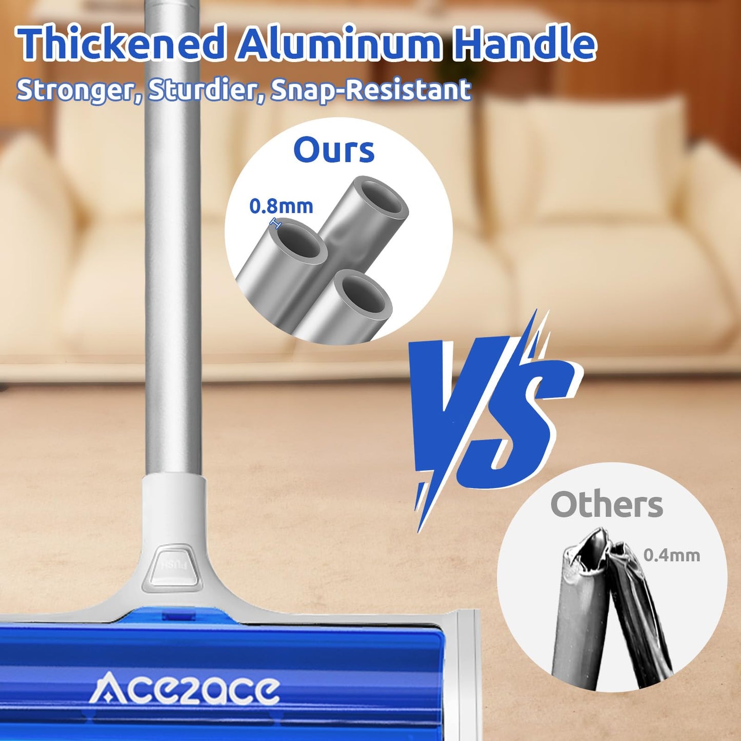 ACE2ACE Carpet Roller for Pet Hair, Self-Collected Pet Hair Removal Tool, Reusable Carpets Rake, 5 Feet Long Handle No Bending No Kneeling, Cat Dog Hair Remover for Carpet, Rugs, Mats, Blue