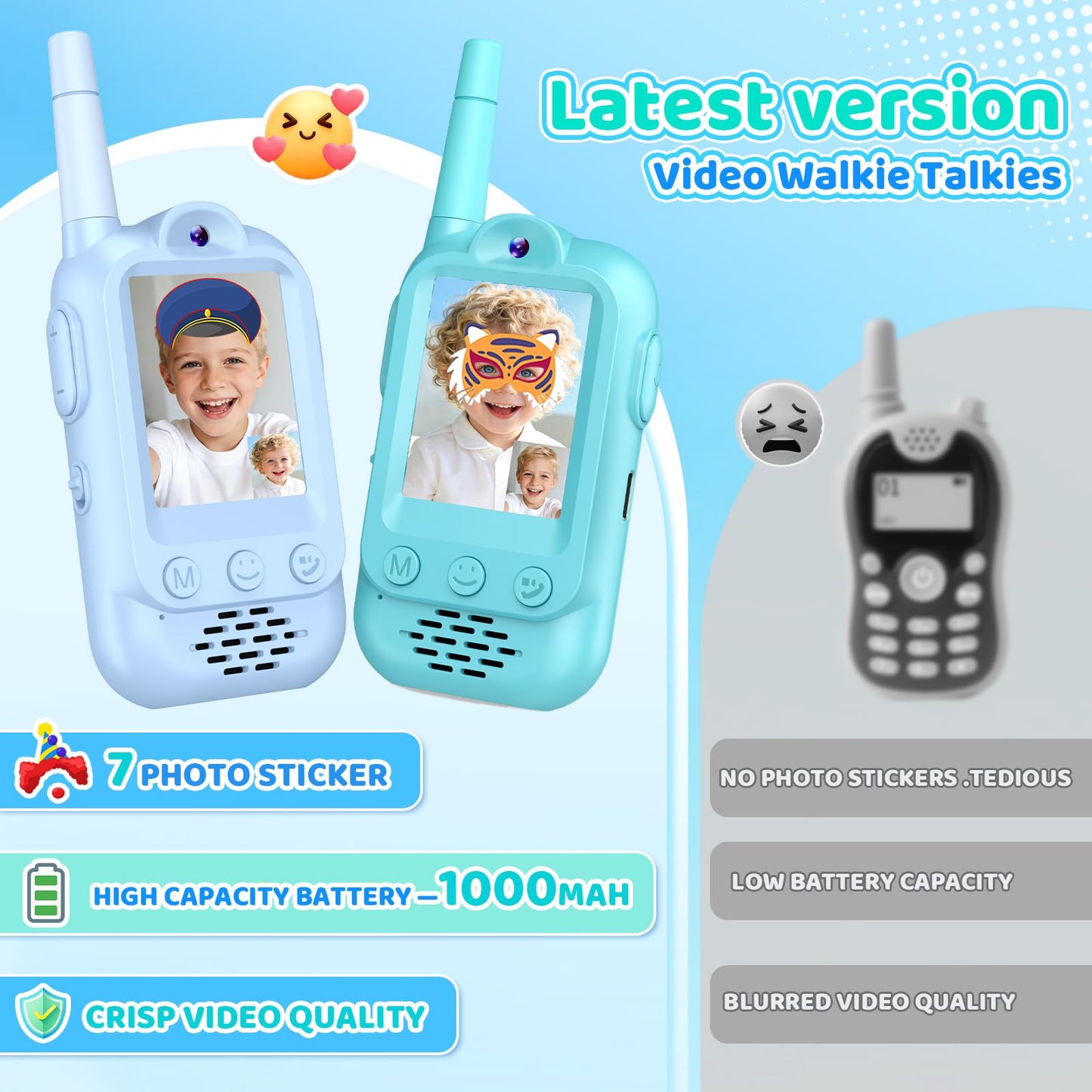 Upgraded Video Walkie Talkies for Kids, Exssary Toys for 3 4 5 6 7 8 Year Old Boys Birthday Gifts Outdoor Toys for Kids 3-5 HD Camera & Fun Voice Changer Rechargeable Walkie Talkies 2 Pack