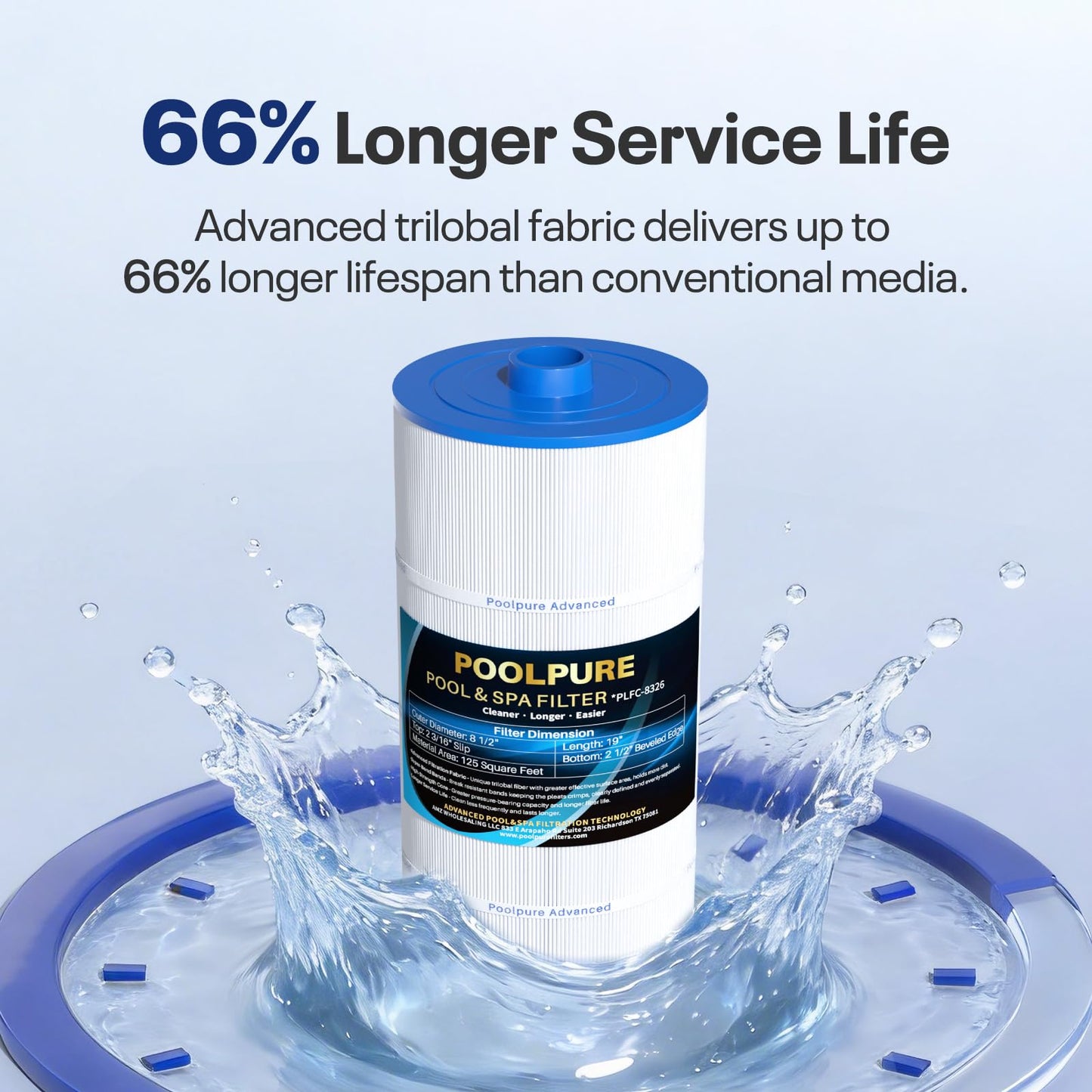 POOLPURE Spa Filter Replaces Sundance 6540-488, PSD125-2000, Unicel C-8326, Filbur FC-2780, Aladdin 22507, Baleen AK-70013, Magnum SU125, 125 sq.ft Filter Cartridge