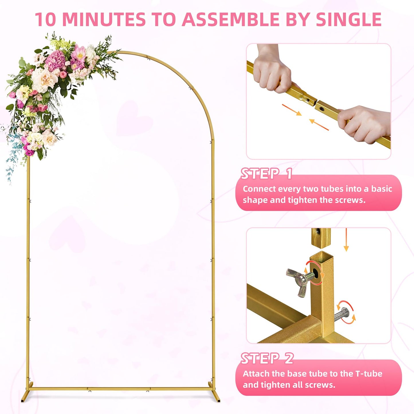 7.2 FT Wedding Arch Backdrop Stand Metal Wedding Arches for Ceremony, Gold Balloon Arch Stand for Wedding Birthday Party Baby Shower Decoration