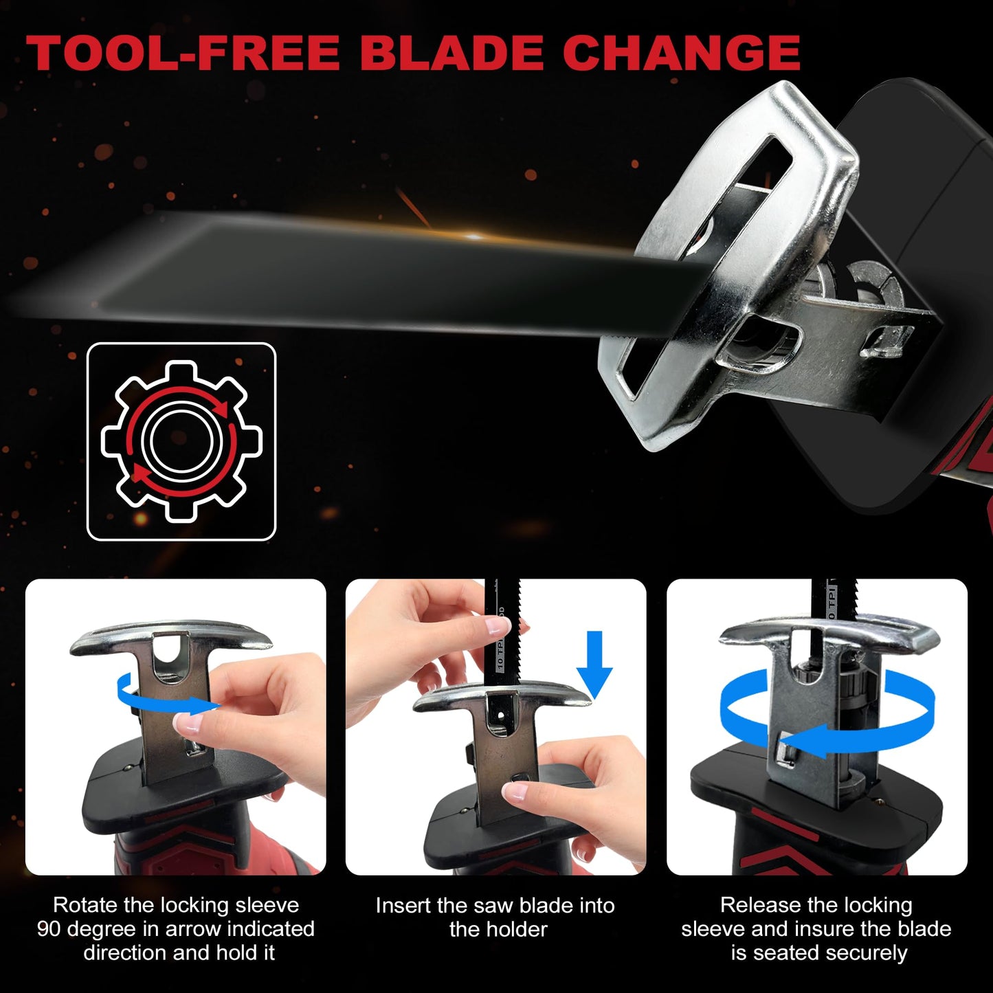 Cordless Reciprocating Saw for Dewalt 20V Battery,Brushless Motor Power Sawzall,0-3500 SPM Variable Speed,Tool-Free Blade Change, 4 Saw Blade Potable Recipro kit for Wood/Metal/PVC Cuts - Tool Only