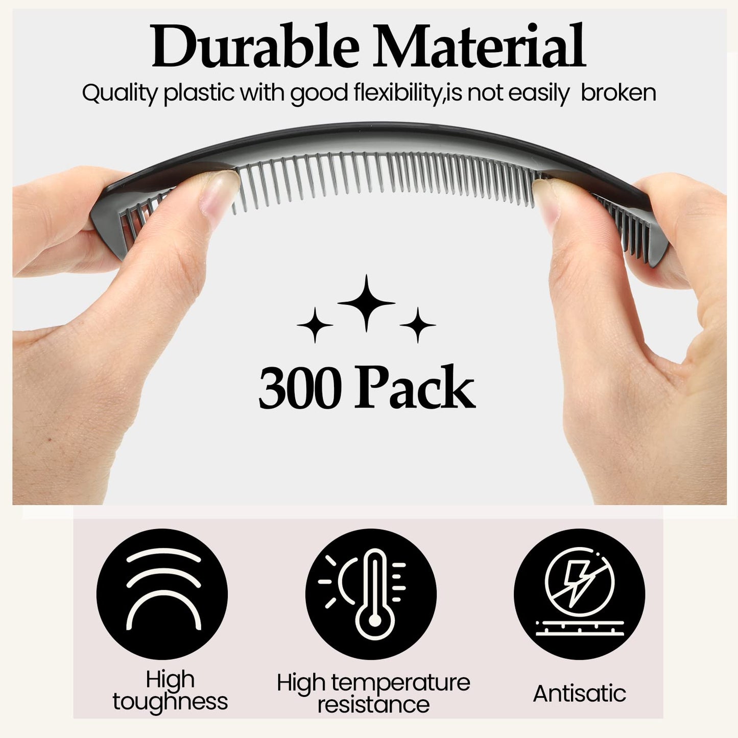 Zopeal 300 Pieces Hair Combs Bulk Plastic Pocket Comb 5 Inch Reusable Fine Dressing for Women Men Travel, Hotel, Homeless, Nursing Home, Charity, Homeless(Black)