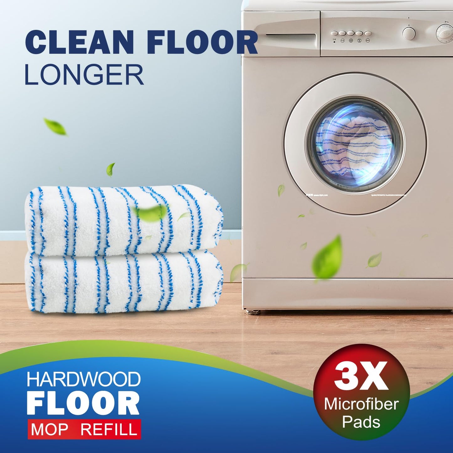 MATTHEW CLEANING PRODUCTS Large Surface Flat Mop, 15x8 Inches, 3Pack Microfiber Wet Mop Refills, Reusable & Washable, Compatible with Hardwood Floor & More, Includes 1 Cleaning Scraper