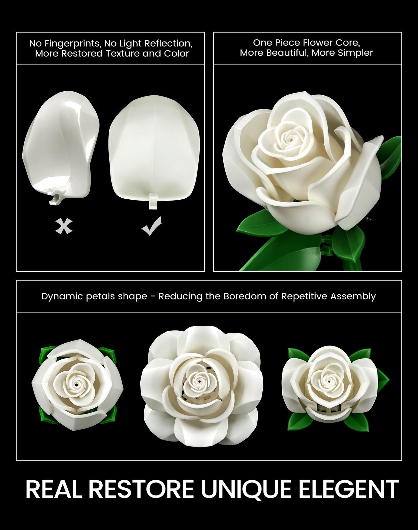 Botanicals Bouquet of White Roses Artificial Flower Building Sets,Compatible with Lego,Fake Flowers Rose Botanical Collection for Adults Women,Gift for Bride,Valentines,Halloween,Christmas Home Decor