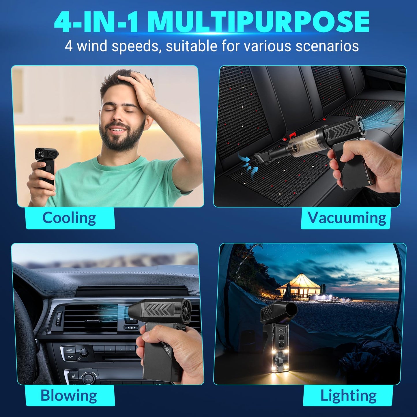 Newdehanm Violent Turbo Fan，Mini Electric Compressed Air Duster & Vacuum Cleaner,130000RPM Portable Rechargeable Cordless Handheld Air Blower with LED Light for PC, Outdoor, House, Car,8000aMh