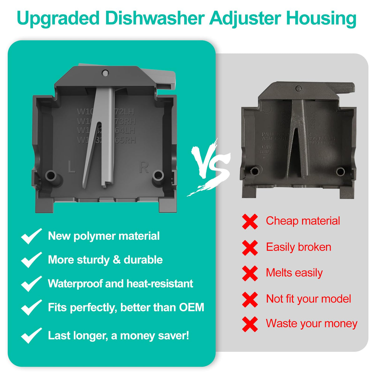 Upgraded W10546503 Dishwasher Rack Adjuster Parts & W10195372 W10195373 Dishwasher Rack Adjuster Housing for Whirlpool Dishwasher Parts WDT730PAHZ0, WDT750SAHZ0, Fit Kitchen-aid Kenmore Top Rack