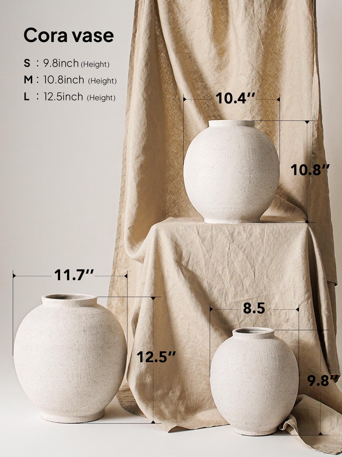 Large White Ceramic Vase - 9.8 Inch Rustic Farmhouse Vase for Home Decor, Minimalist Tall Vases for Living Room, Table, Bathroom, Holiday & Weddings (Sandstone White)